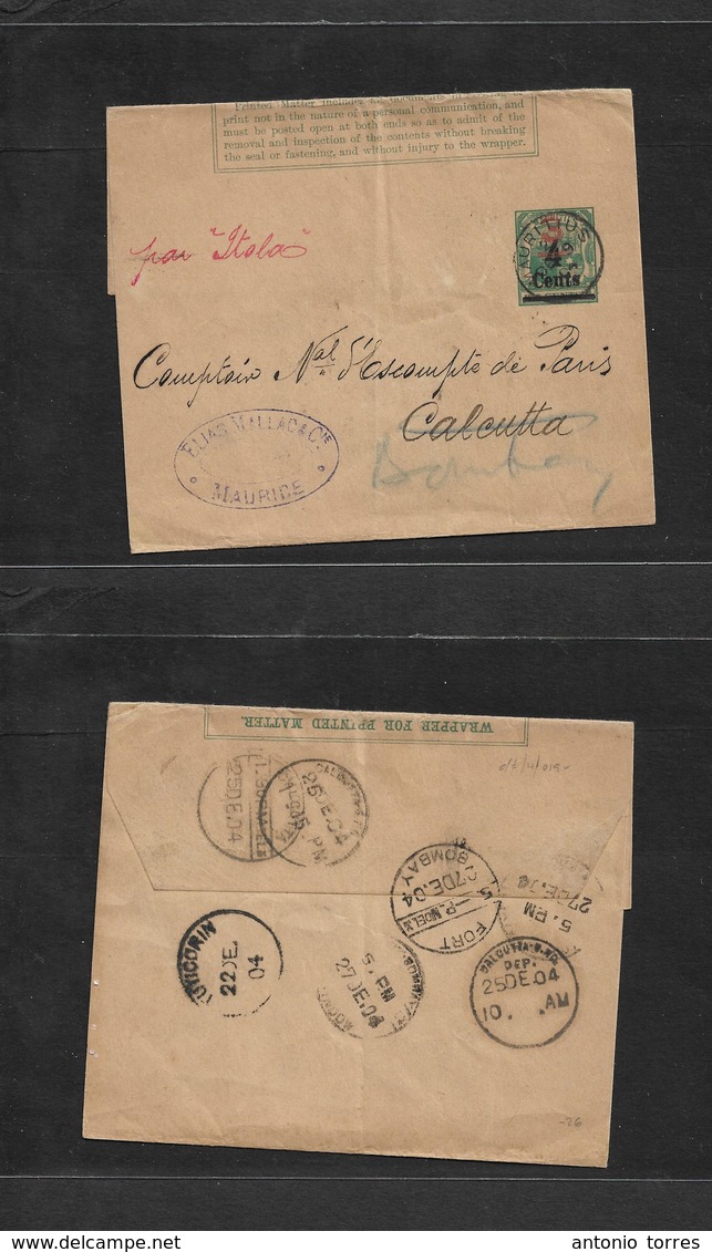 Bc - Mauritius. 1904 (9 Dec) GPO - India, Calcutta, Fwded Bombay (22-25-27 Dec) + Tuticorim. 4c / 3c / 1c Green Stat Com - Other & Unclassified
