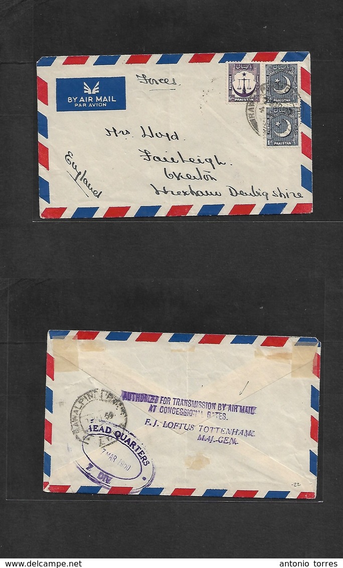 Bc - Pakistan. 1950 (7 March) British Forces  Headquarter - UK, Oxenton, Wrexham. Air Multifkd Envelope + Reverse Rawal  - Andere & Zonder Classificatie