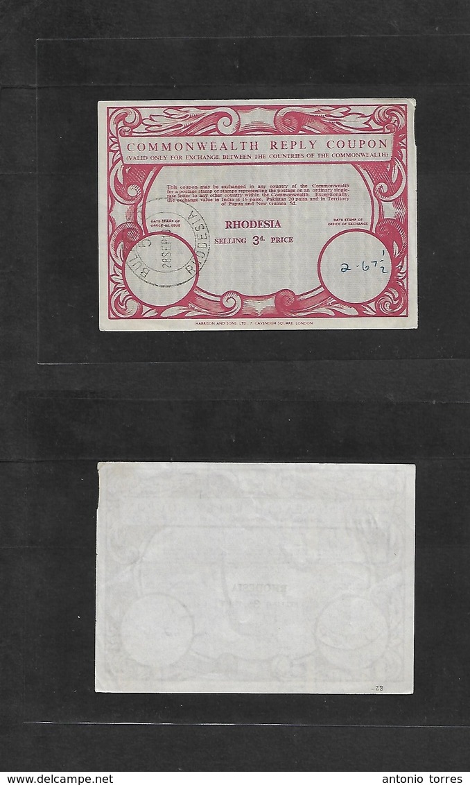 Bc - Rhodesia. 1918 (28 Sept) Bulawayo - Commonwealth Reply Coupon, Selling 3d Circulated. Printed Harrison / London. VF - Andere & Zonder Classificatie