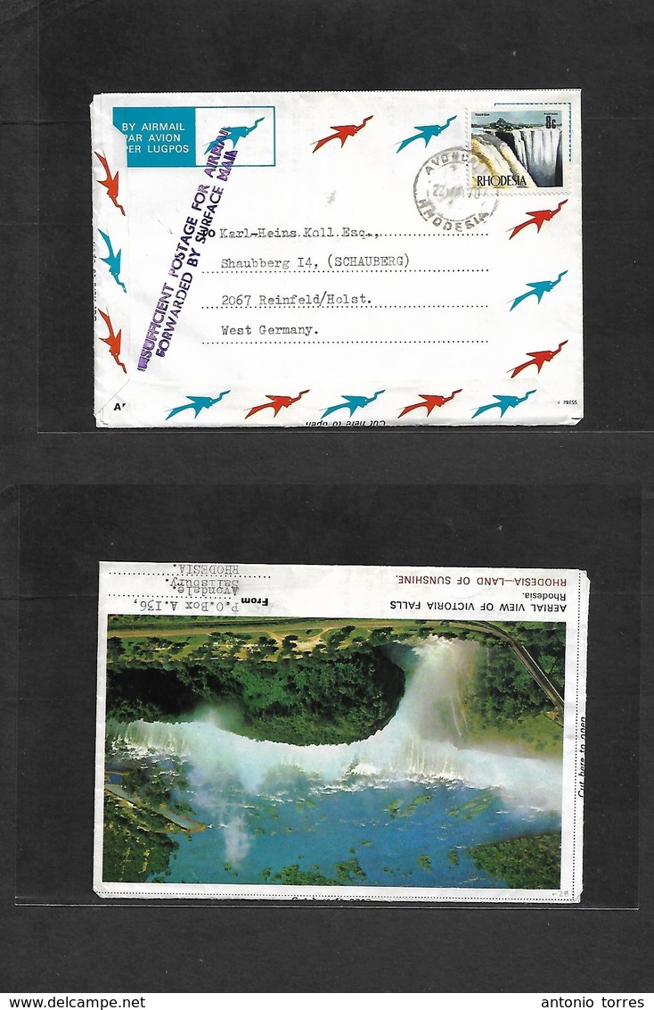 Bc - Rhodesia. 1970 (22 Mar) Avondale - West Germany, Rainfeld 8c Fkd Airletter Sheet + "Insuff For Airmail / Fwded Surf - Otros & Sin Clasificación