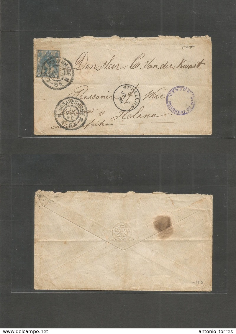 Bc - St. Helena. 1900 (10 Dec) Gravenhage, Netherlands - St. Helena (Jan 7, 1901) Arrival Cachet. Fkd Envelope + Camp Ce - Autres & Non Classés