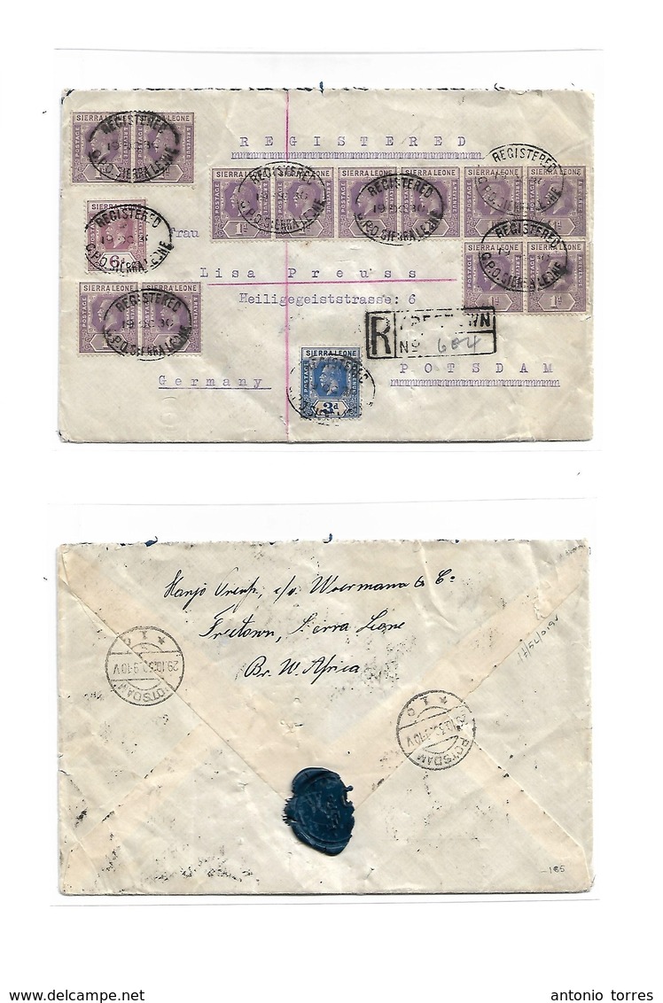 Bc - Sierra Leone. 1930 (19 Oct) Freetown - Germany, Postdam (29 Oct) Registered Espectacular Multifkd Envelope (14 Stam - Other & Unclassified