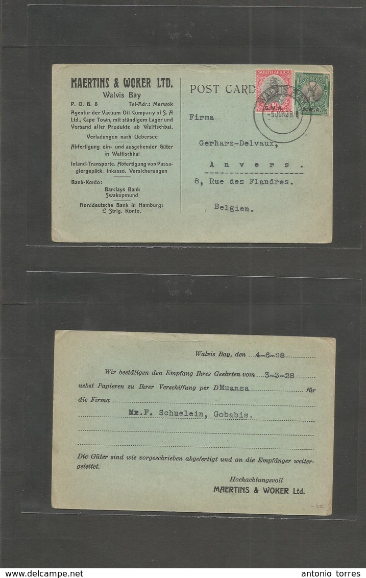 Bc - Swa. 1928 (3 June) Walvis Bay - Belgium, Anvers. Comercial Business Card Fkd. Fine Origin + Small Ovptd Issue. - Other & Unclassified