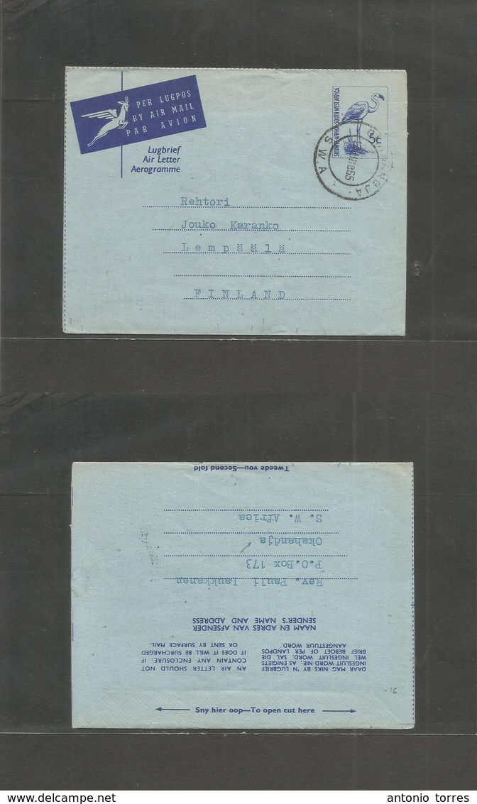 Bc - Swa. 1955 (12 June) Okahandja - Finland. Stationery Air Lettersheet. Bird Issue. VF Ith Proper Text Contains. - Andere & Zonder Classificatie