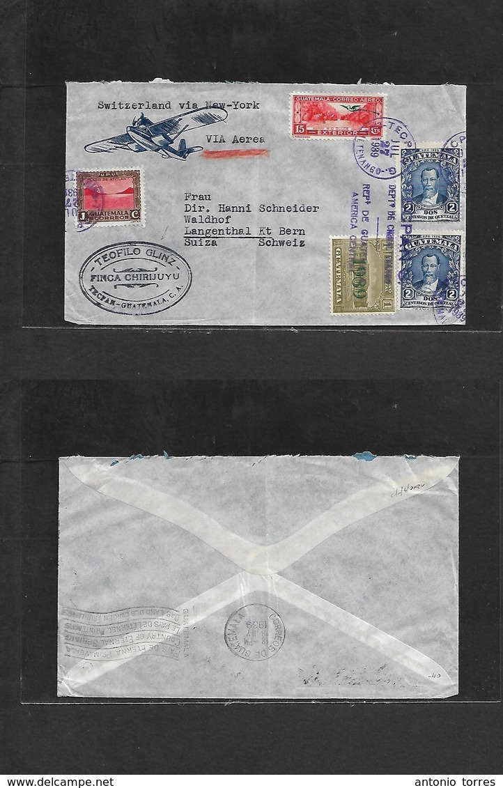 Guatemala. 1939 (27 July) Tecpan, Finca Chirijuyu - Switzerland, Langethal. Air Multifkd Envelope. VF Origin + Usage. - Guatemala