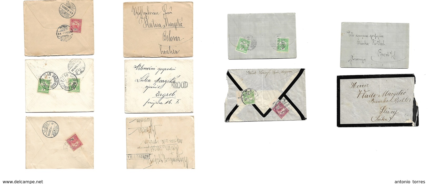 Hungary. 1902-16. Balkans. Hungarian Postal Admin. 5 Diff Fkd Envelopes Diff Town Names Brood Nagy Kamizsa, Belovar, Vin - Other & Unclassified