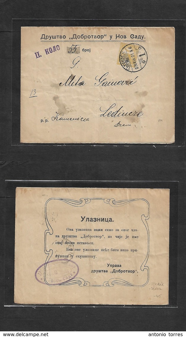 Hungary. 1906 (21 March) Serbia. Ujvidek - Lediucze, Kameniaza. Fkd Printed Matter Complete Document With Contains. Very - Other & Unclassified