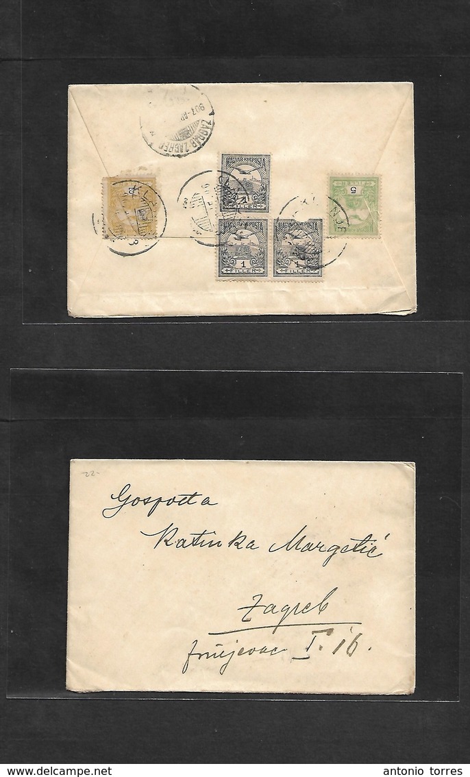 Hungary. 1907. Croatia. Klanjec - Zagreb. Reverse Multifkd Envelope. - Autres & Non Classés