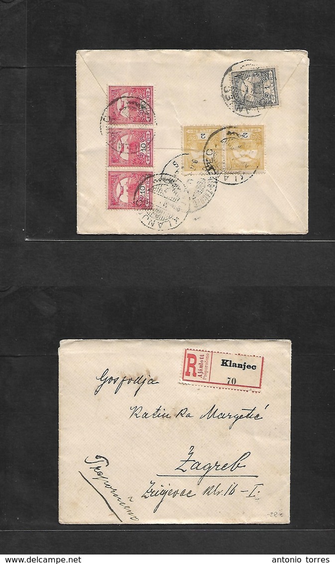 Hungary. 1907. Croatia. Hungary Postal Admin. Klanjec - Zagreb. Registered Reverse Multifkd Envelope. - Sonstige & Ohne Zuordnung