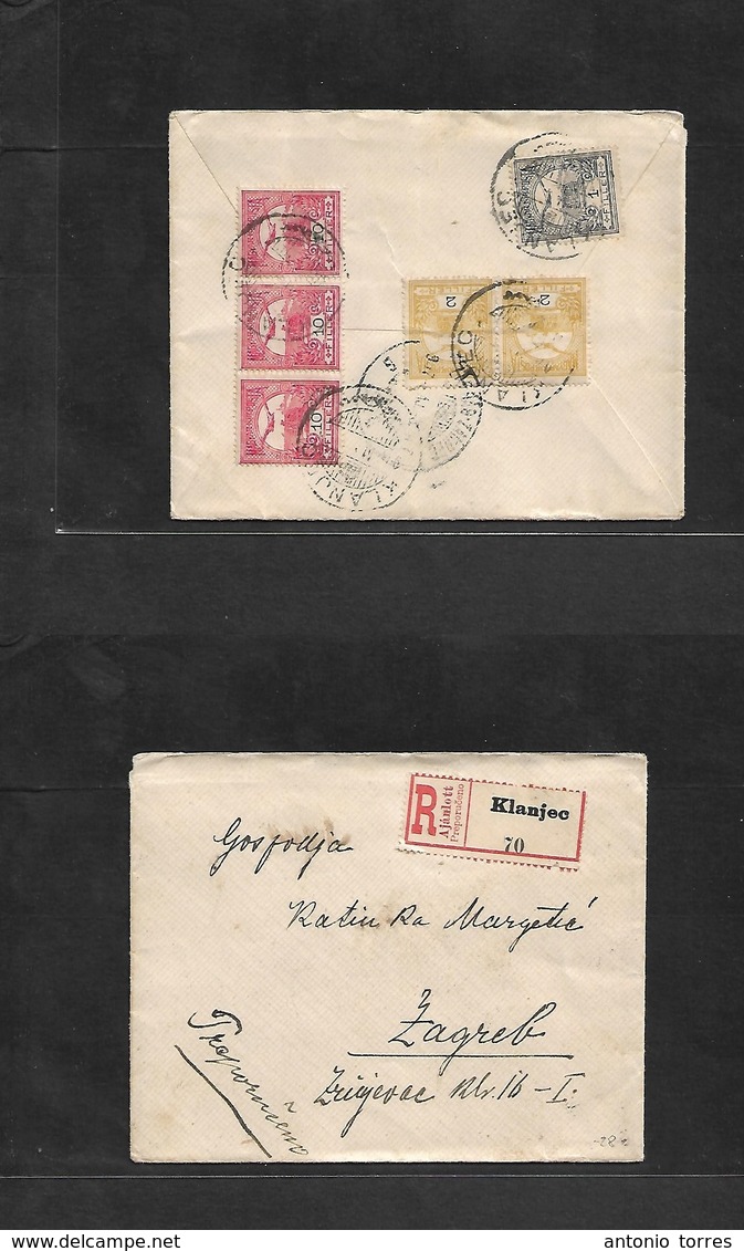 Hungary. 1907. Croatia. Hungary Postal Admin. Klanjec - Zagreb. Registered Reverse Multifkd Envelope. - Andere & Zonder Classificatie