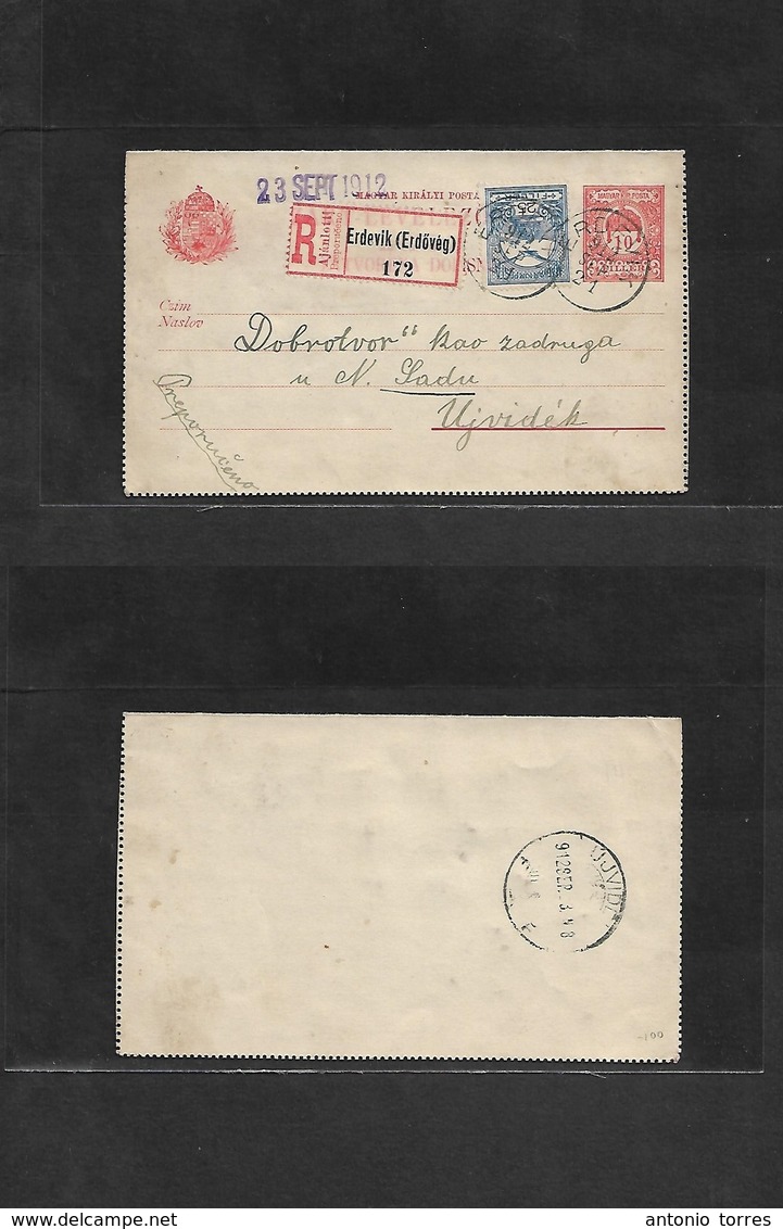 Hungary. 1912 (21 Sept) SERBIA. Erdevik (Erdoveg) - Ujdivek. Registered 10 Fill Red Stat Lettersheet + Adtl. VF. - Andere & Zonder Classificatie