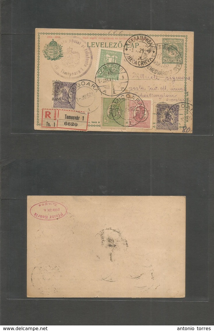 Hungary. 1921 (1 Jan) Timisoara - Belacrkva, Yougoslavia. Registered Multifkd Mixed Provisional Issues, Cds Ovptd Stat C - Autres & Non Classés