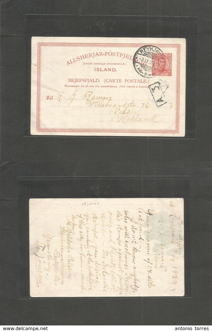 Iceland. 1923 (3 Nov) Reykjavia - Netherlands, Velst. 25 Aniv Red Stat Card. Fine Used. - Autres & Non Classés