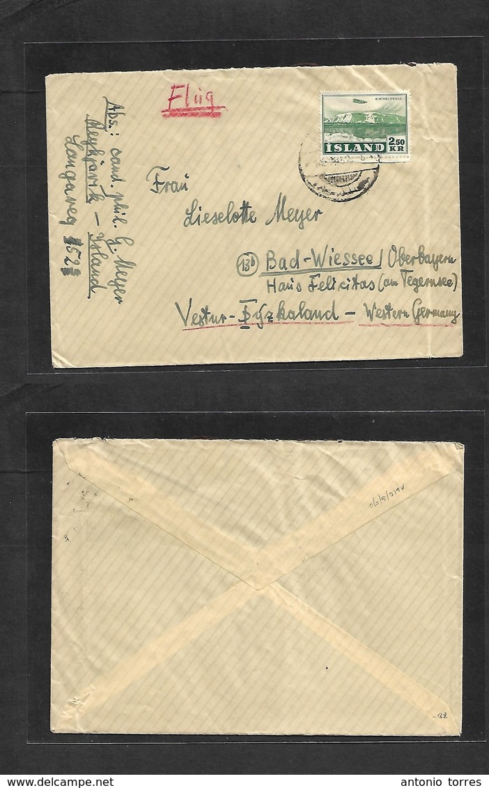 Iceland. 1952 (1 Feb) Reykjavik - West Germany, Bad Wiessel. Air Fkd Envelope. Fine. - Autres & Non Classés