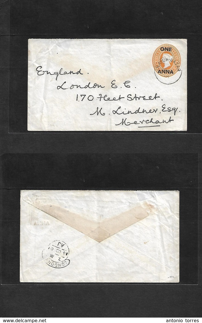 India. 1901 (21 Sept) Natun Bazar - Uk, London (14 Oct) 1a Ovptd Orange Stat Env. Fine. - Other & Unclassified