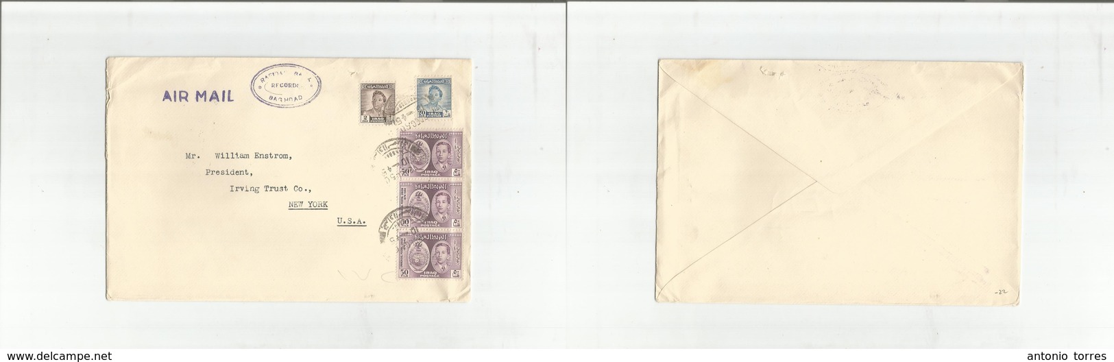 Iraq. 1950 (13 Oct) Baghdad - USA, NYC. Air Multifkd Env. Very High Rates, 172 Fils Rate + Air Cachet. - Irak