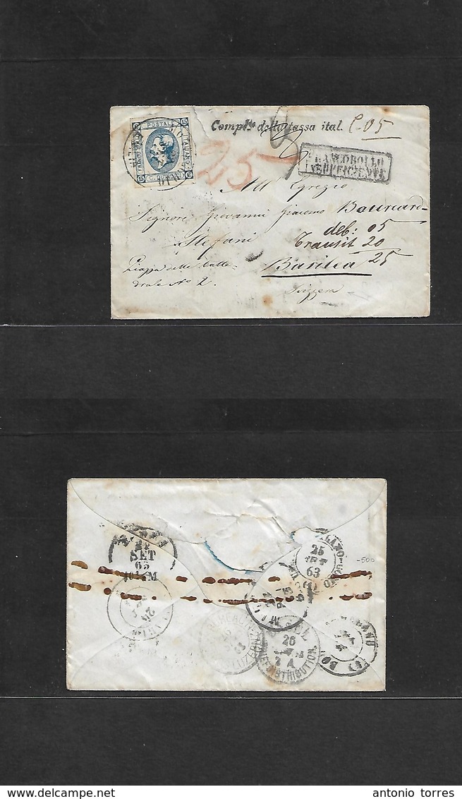 Italy. 1863 (23 Sept) Montecchio, Emilia (Romagna) - Switzerland, Basel (26 Sept) Single 15c Blue Imperf Fkd Envelope +  - Non Classés