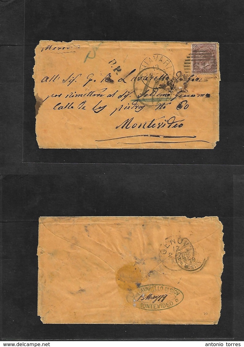 Italy. 1879 (13 Feb) Chiavari - Uruguay, Montevideo (13 March) Fkd Env 30c Brown, Taxed "10" (centimos) Arrival + Local  - Non Classés