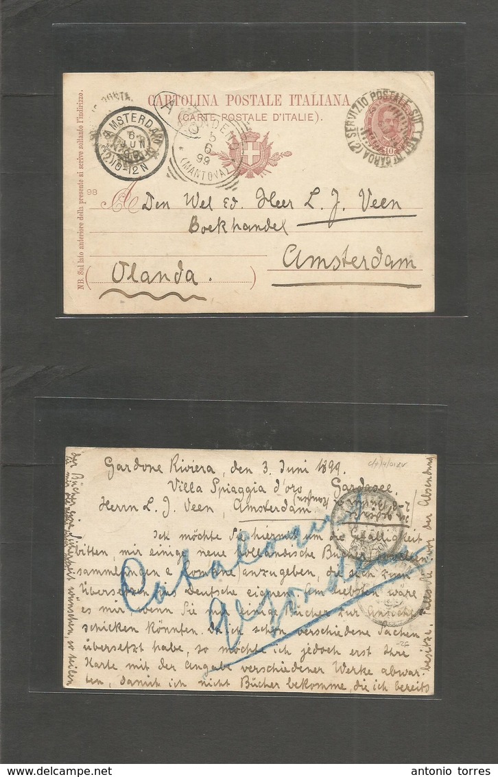 Italy. 1899 (3 June) Gardone Rivera - Netherlands, Amsterdam (6 June) Lago Di Garda. 10c Red Stat Card. Nice Cds Usage. - Zonder Classificatie