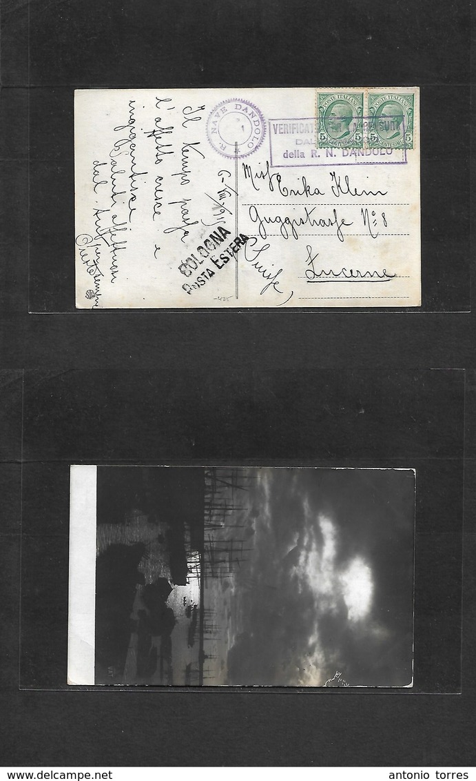 Italy - Xx. 1915 (6 Aug) WWI. Nave Dandola. Fkd Card Addressed To Switzerland, Luzern, Bologna Censored + Italian War Sh - Non Classés