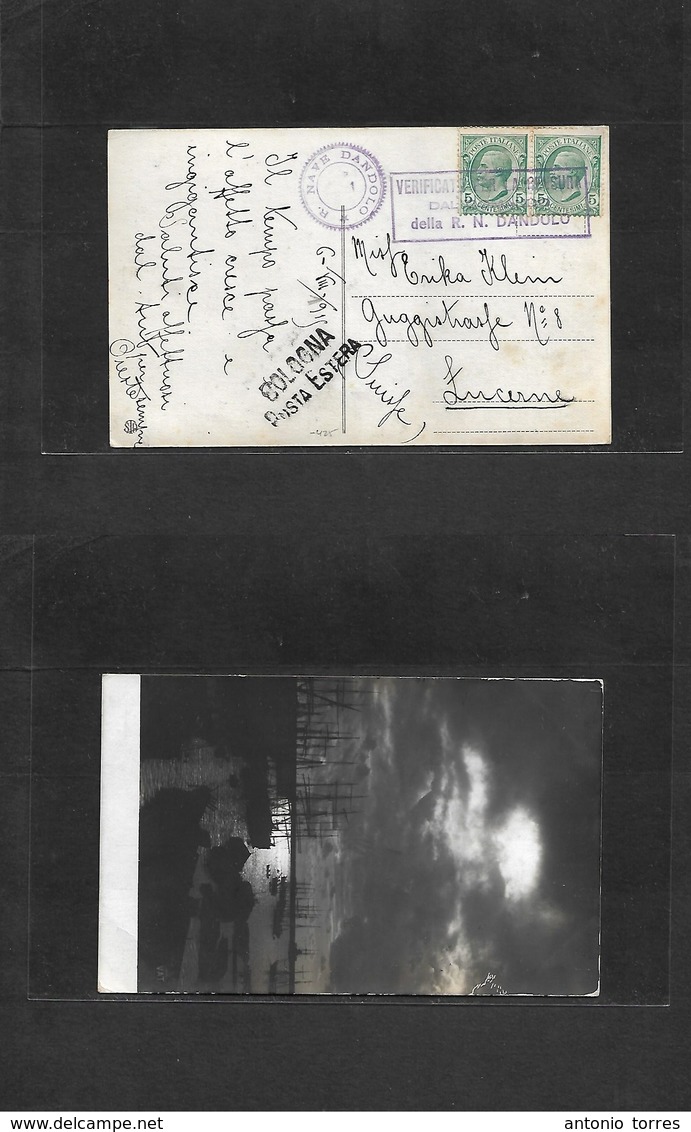 Italy - Xx. 1915 (6 Aug) WWI. Nave Dandola. Fkd Card Addressed To Switzerland, Luzern, Bologna Censored + Italian War Sh - Zonder Classificatie