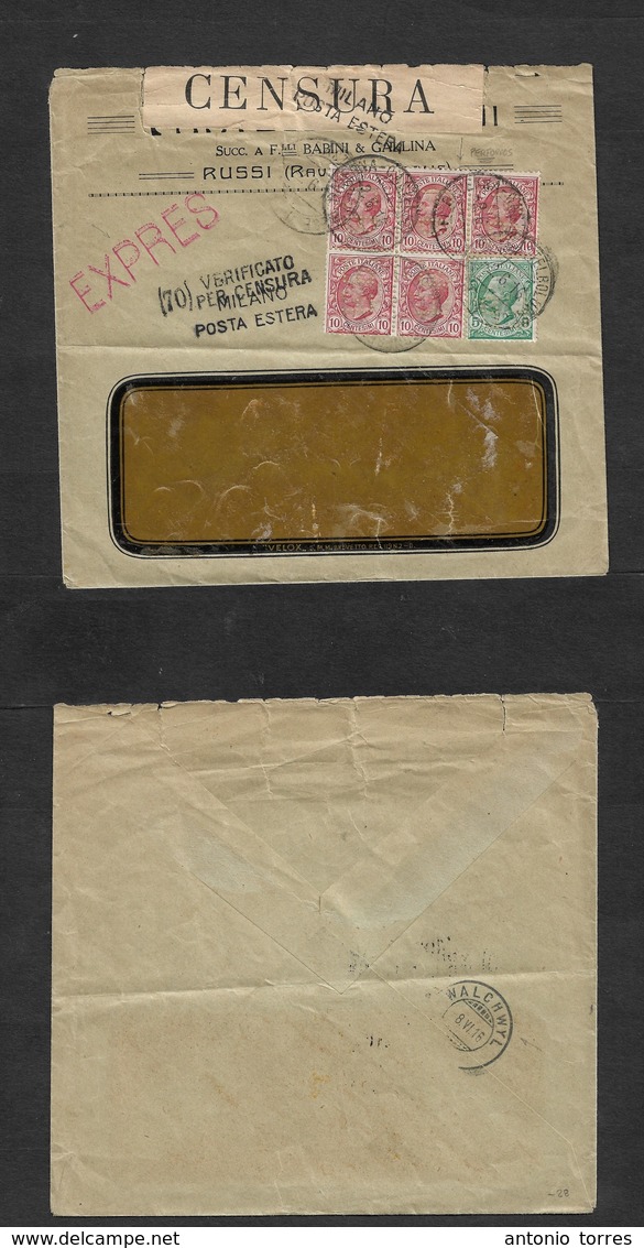 Italy - Xx. 1916 (2 June) Russi, Ravenna - Switzerland, Walchwyl (8 June) Arrival Cds. Multifkd Envelope. Comercial PERF - Unclassified