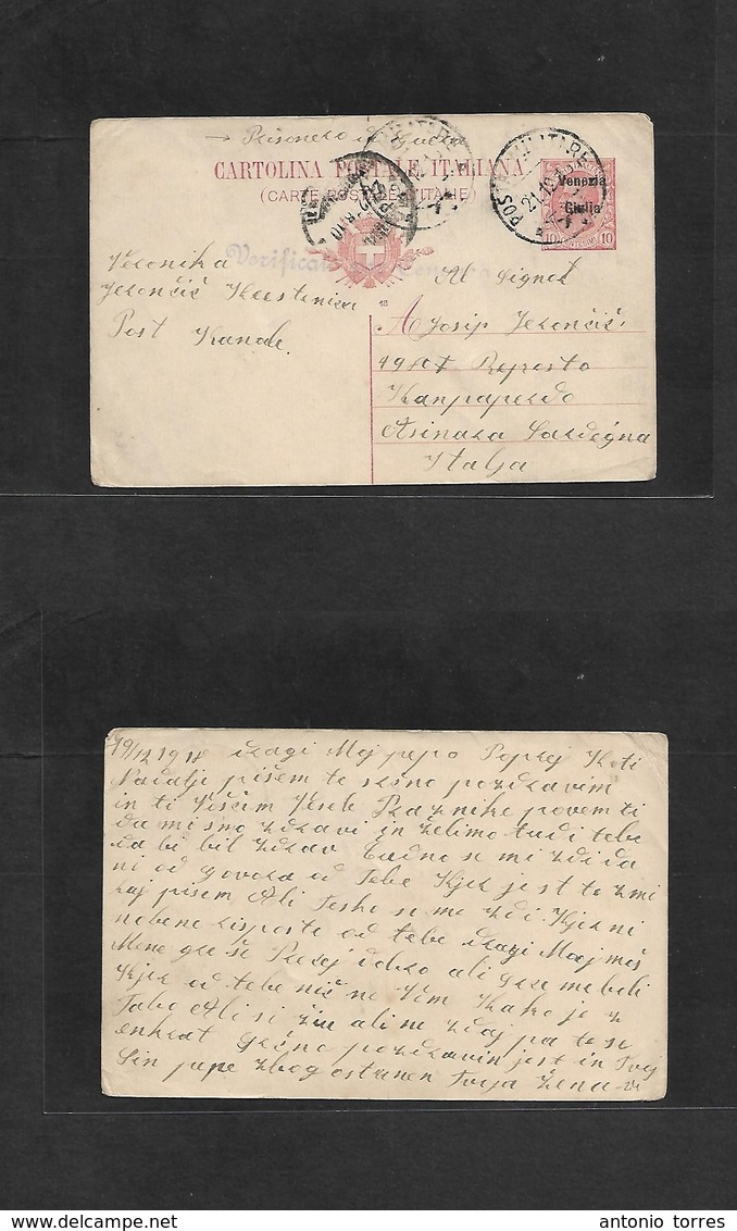 Italy - Stationery. 1918 (21 Dec) POW MAIL. Venezia Giulia. Posta Militare Ovptd 10c Red Stat Card, Addressed To Arinaza - Ohne Zuordnung