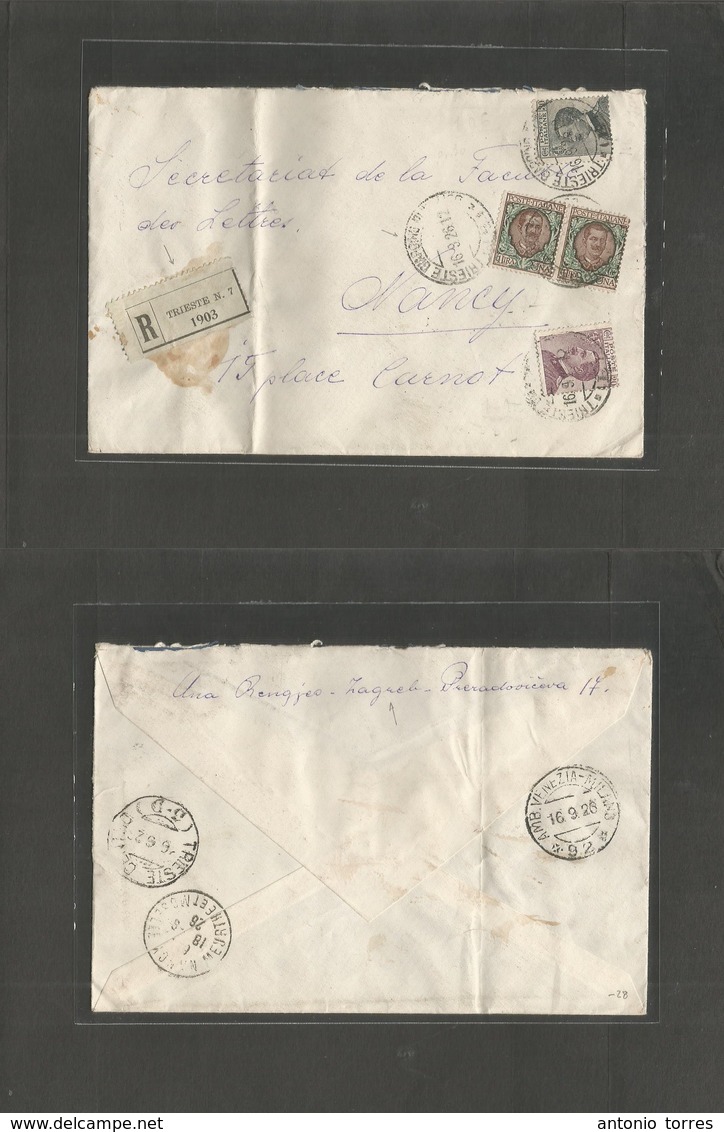 Italy - Xx. 1926 (16 Sept) Triest, Giapono - France, Nancy (18 Sept) Registered Multifkd Env, Mixed Issues. Fine. - Unclassified