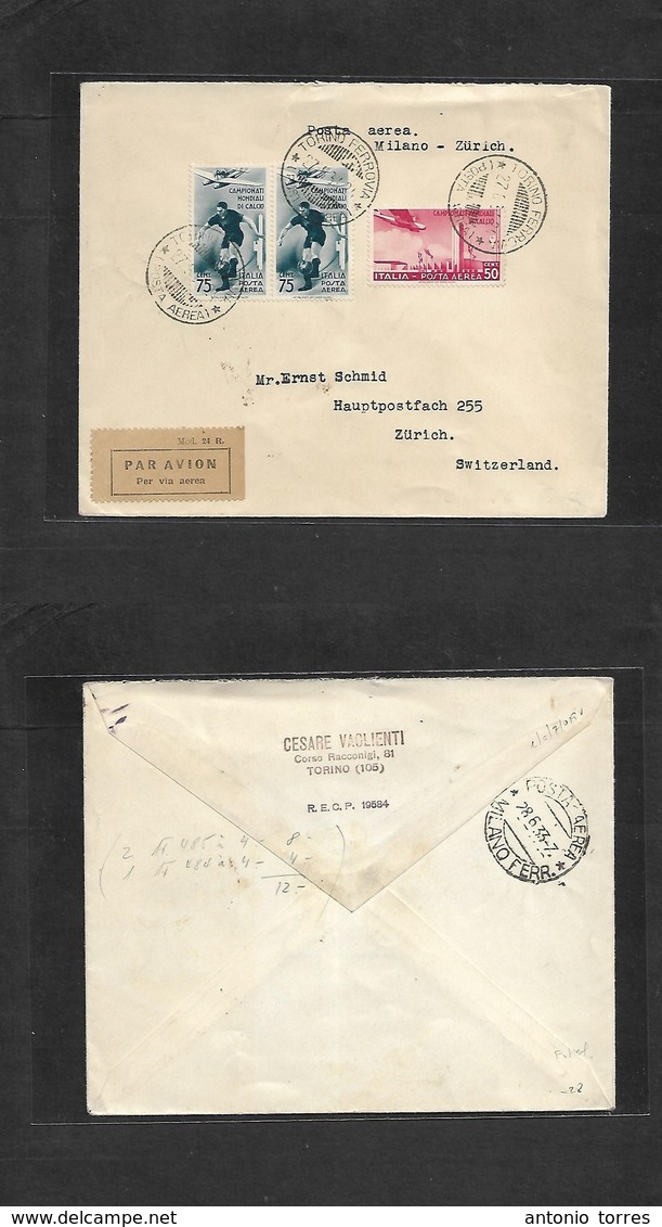 Italy - Xx. 1933 (27 Aug) Football World Championship. Torino - Switzerland, Zurich. Multifkd Registered Envelope. VF. - Unclassified