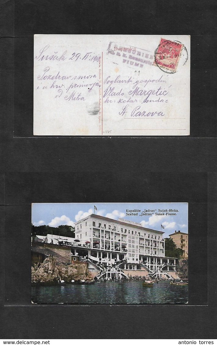 Italy - Fiume. 1918 (29 Feb) Hungary Postal Admin. Susak - St. Pazova. Fkd Ppc + Hungarian Fiumi Censor Cachet. VF + Rar - Non Classés