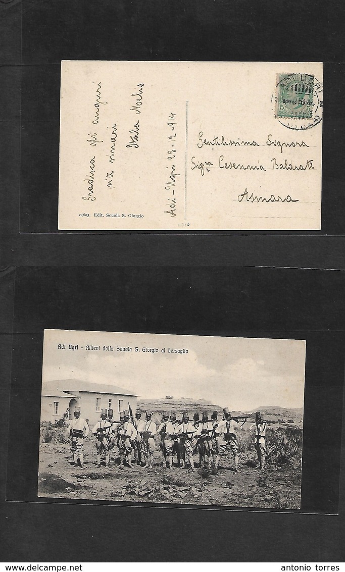 Italian Colonies. 1914 (23 Dec) ERITREA. Addis Abeba - Asmara. Ovptd Early Issue, Cds. Fkd Local Early Ppc. Adi Ugri Tro - Non Classés