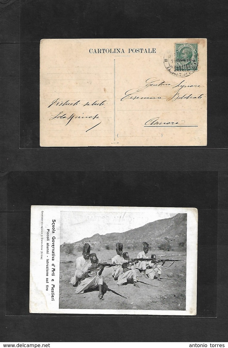 Italian Colonies. 1914. ERITREA. Ovptd Early King Issue. Addis Abeba - Asmara. Local Photo Soldiers Fkd Card. Better Usa - Non Classés