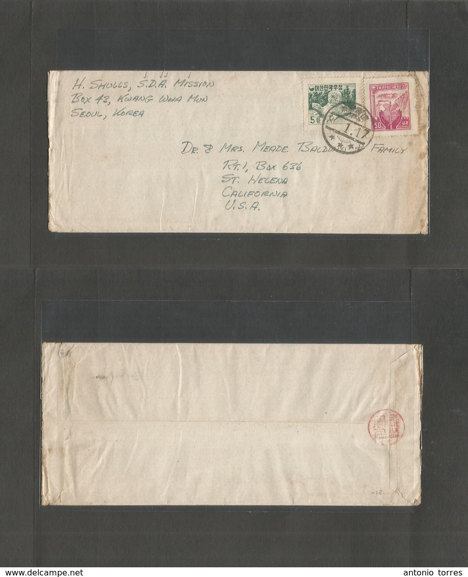 Korea. C. 1950-2. Seoul - USA, CA. St. Helen. Fkd Envelope SDA. Mission. - Korea (...-1945)