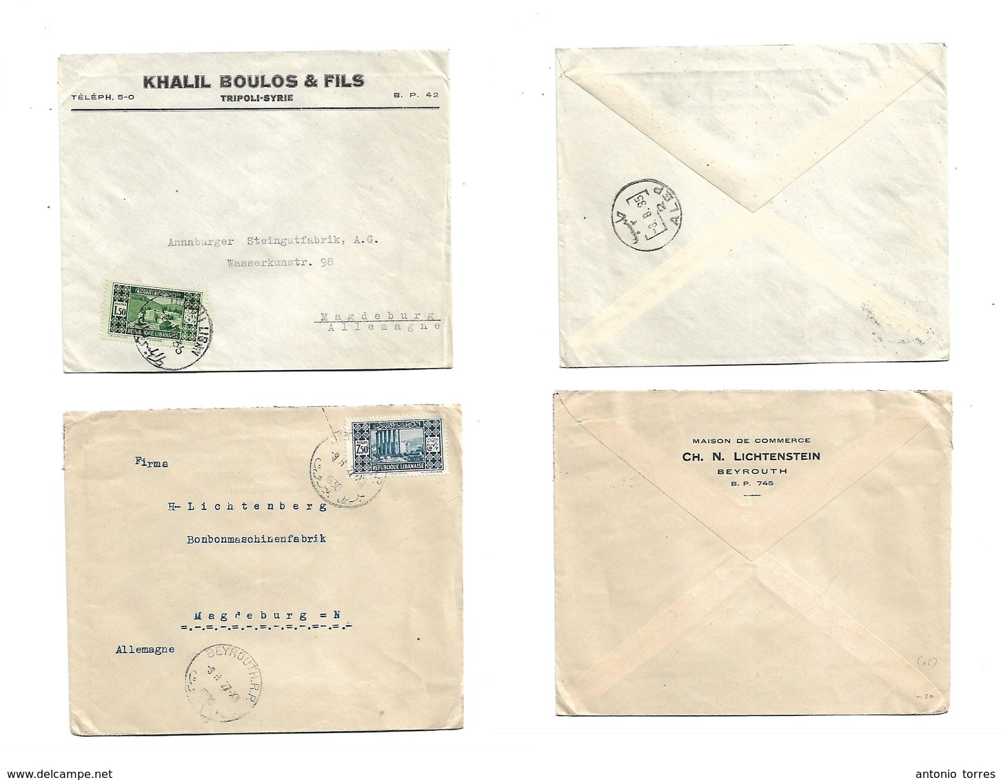 Lebanon. 1927-35. Beyrouth And Tripoli. 2 Single Fkd Envelopes To Macdeburg, Germany. Nice Pair. VF Condition. - Líbano