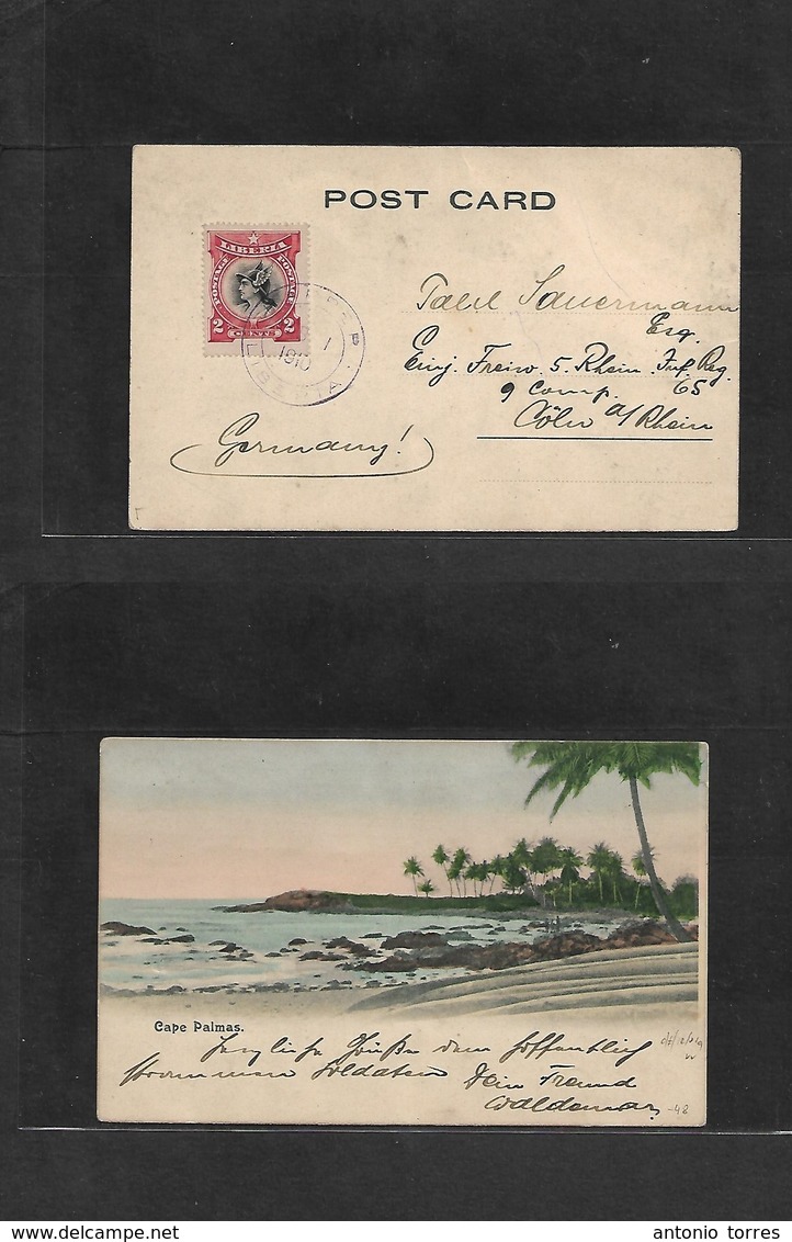 Liberia. 1910 (Feb 1) Harper - Germany, Coln. Fkd Cape Palmas Ppc. 2c Violet Cachet. VF. - Liberia