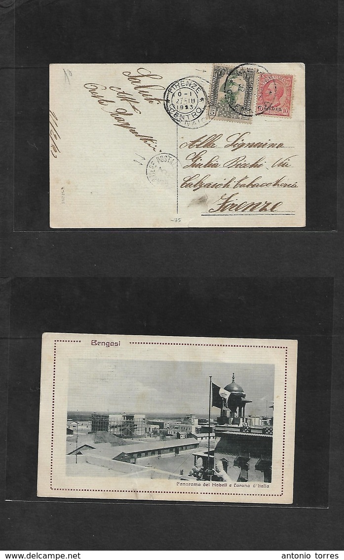 Libia. 1923 (15 March) Italian Post Office. Mers, Cirenaica - Firenze, Italy. Better Cds. Mixed Issues Incl Ovptd PRC Be - Libye