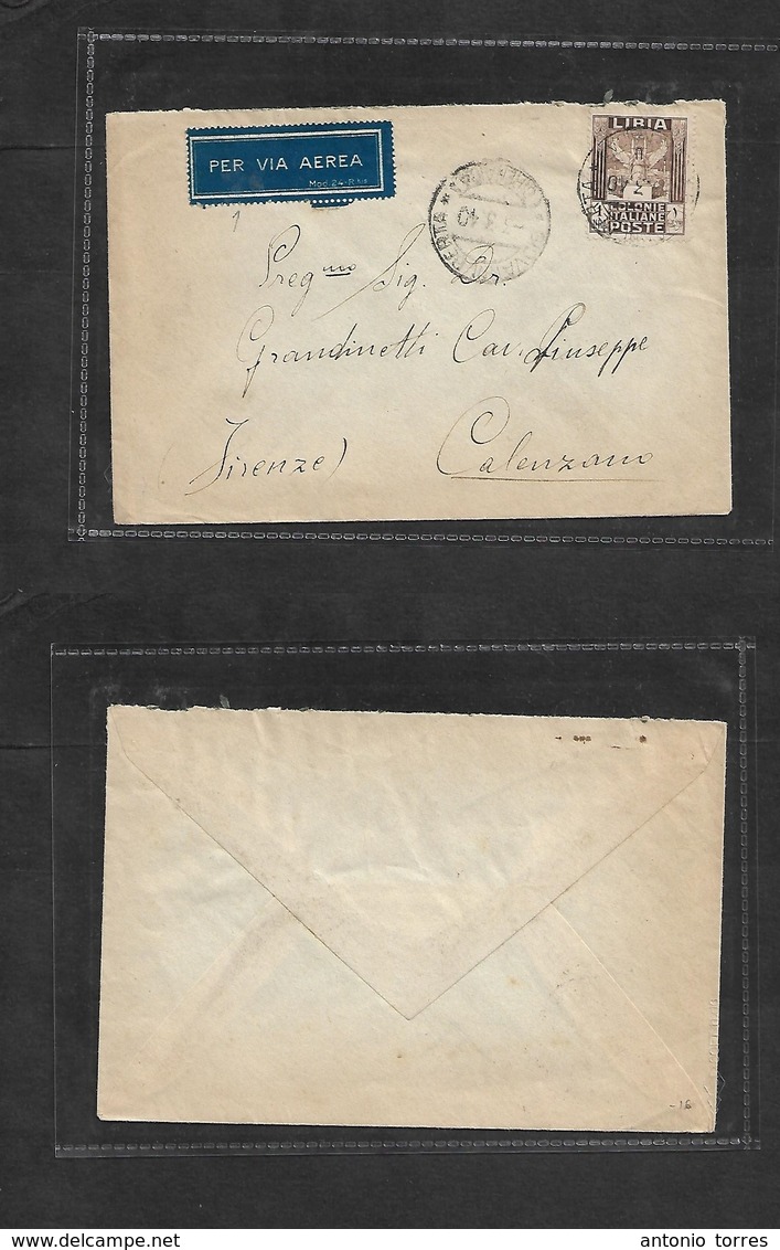 Libia. 1940 (3 March) Italy Postal Office. Giovanni Berta Cirenaica - Calenzano, Firenze. Air Fkd Envelope. Scarce Cds. - Libya
