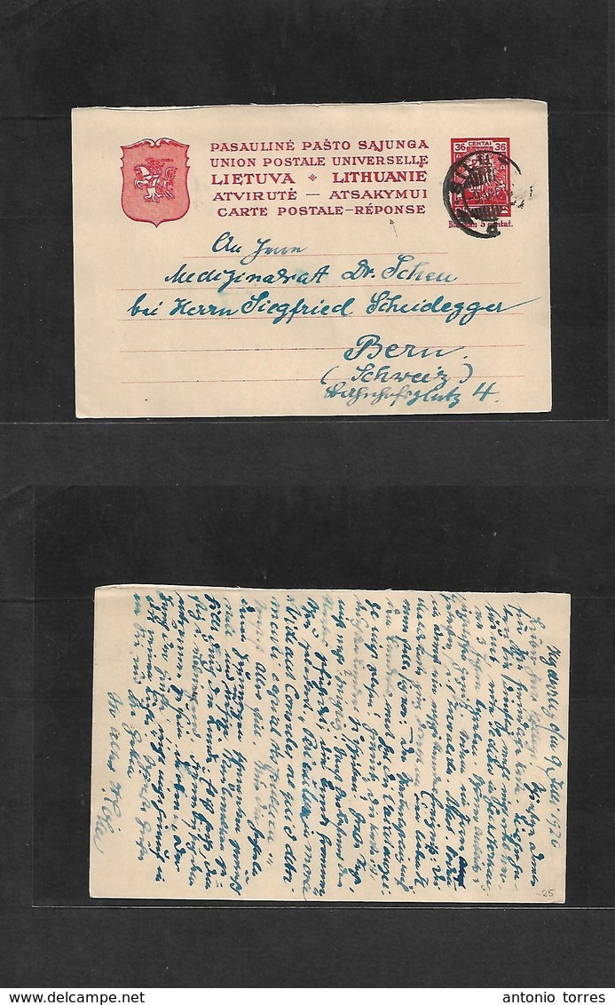 Lithuania. 1926 (9 July) Kyderly, Silut - Switzerland, Bern. 5c Red Stat Card. Fine Used. - Lituanie