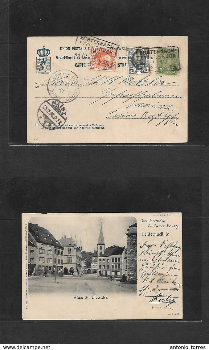 Luxembourg. 1898 (24 Dec) Echternach, Ettelbruck - Germany, Mainz (25 Dec) Christmas Circulation. Superb Tricolor Mixed  - Autres & Non Classés