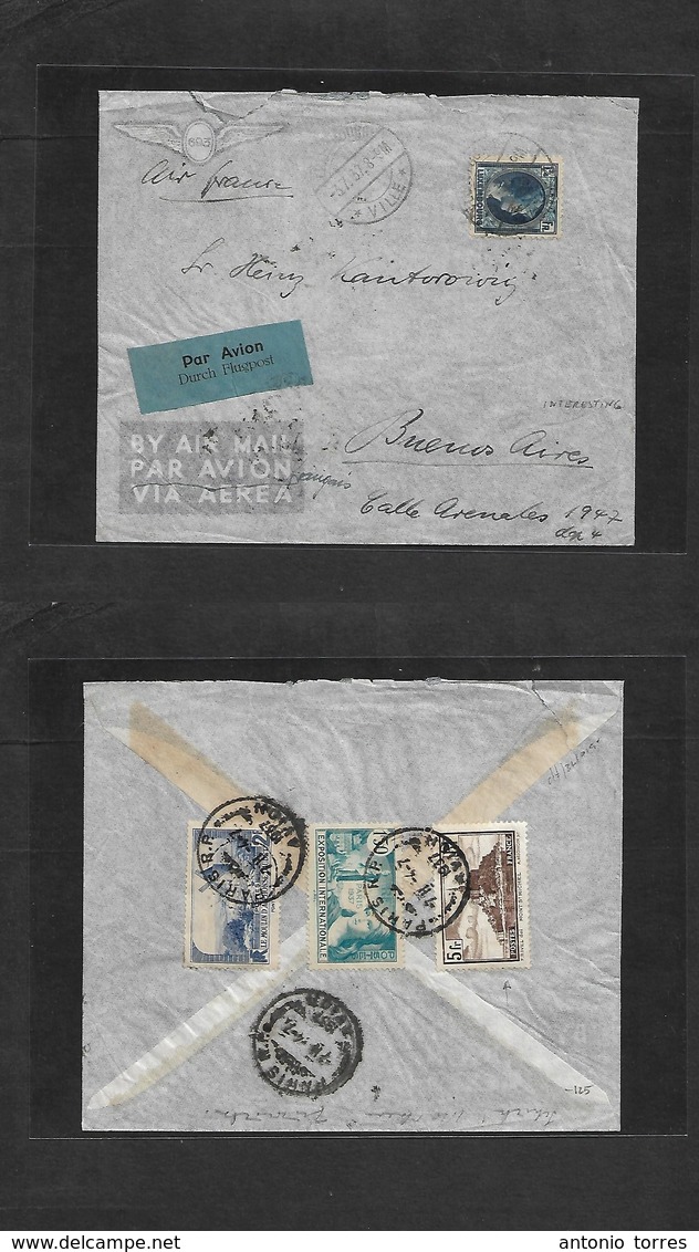Luxembourg. 1937 (3 July) Ville - Argentina, Buenos Aires. Air France Reverse Multifkd Env Mixed Lux And France Reverse  - Autres & Non Classés