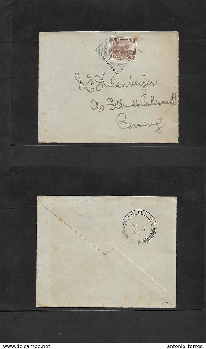 Malaysia. 1906. Local Fkd 3c Envelope To Penang (Sept 11) Fine. - Malaysia (1964-...)