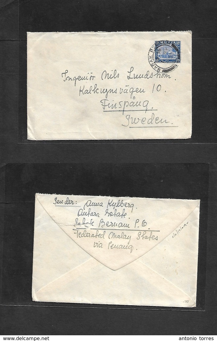 Malaysia. 1939 (1 May) Antara Estate, Sabak Bernam, FMS - Seden, Finspang Via Penang. Single Fkd Env Cds VF Item Usage. - Malasia (1964-...)