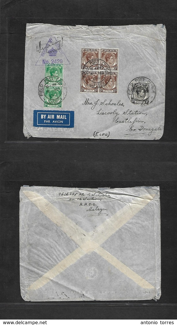 Malaysia. 1941 (4 March) WWII. FPO 501. Multifkd Air Envelope To Eire, Castlefin, Donegah. RAOC Section VF And Rare Orig - Malaysia (1964-...)