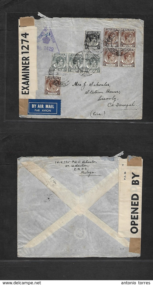 Malaysia. 1941 (3 Sept) WWII. FPO 501 Air Censored Multifkd Envelope To Eire, Liscooly, Donegal, XF Item. RAOC. - Malaysia (1964-...)