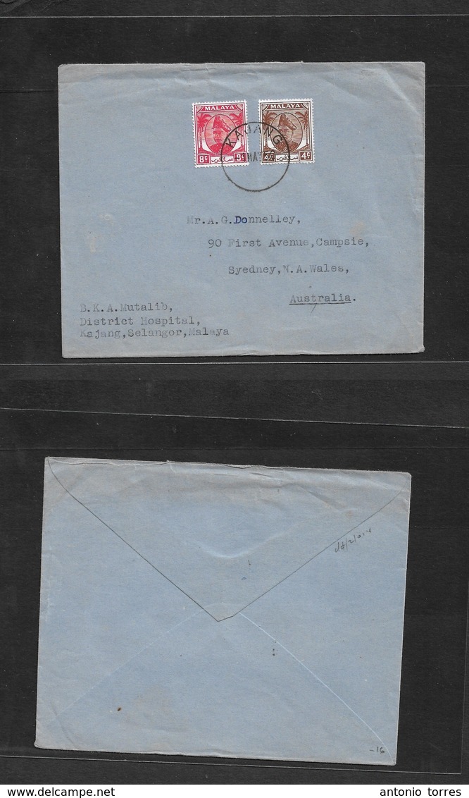 Malaysia. 1950 (1 May) Kajang, Selangor - Australia, Sydney, NSW. Multifkd Envelope. - Maleisië (1964-...)