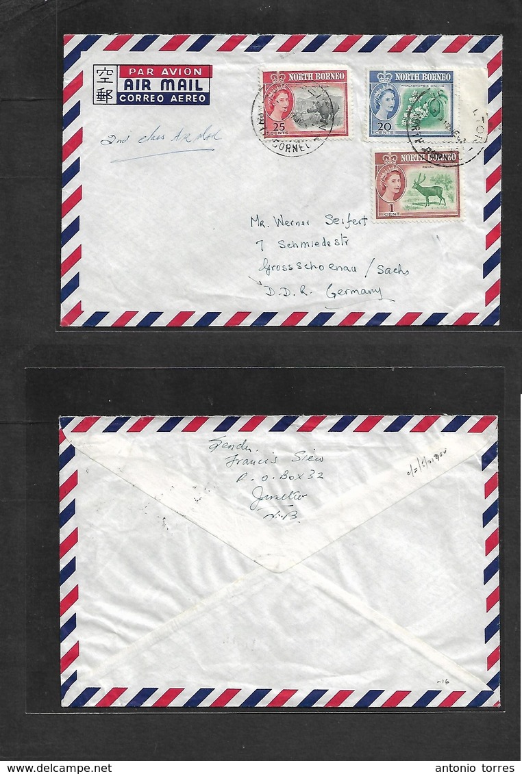 Malaysia. 1963. North Borneo, Jesselton - East Germany, DDR, Grosschoneau. Air Mutlfkd Env. - Malaysia (1964-...)