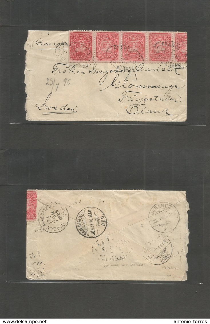 Mexico. 1896 (27 June) Ventanas De Durango - Sweden, Oland Via GPO - San Dimas - Coahuila - Eagle Pass, Texas. Multifkd  - Mexique