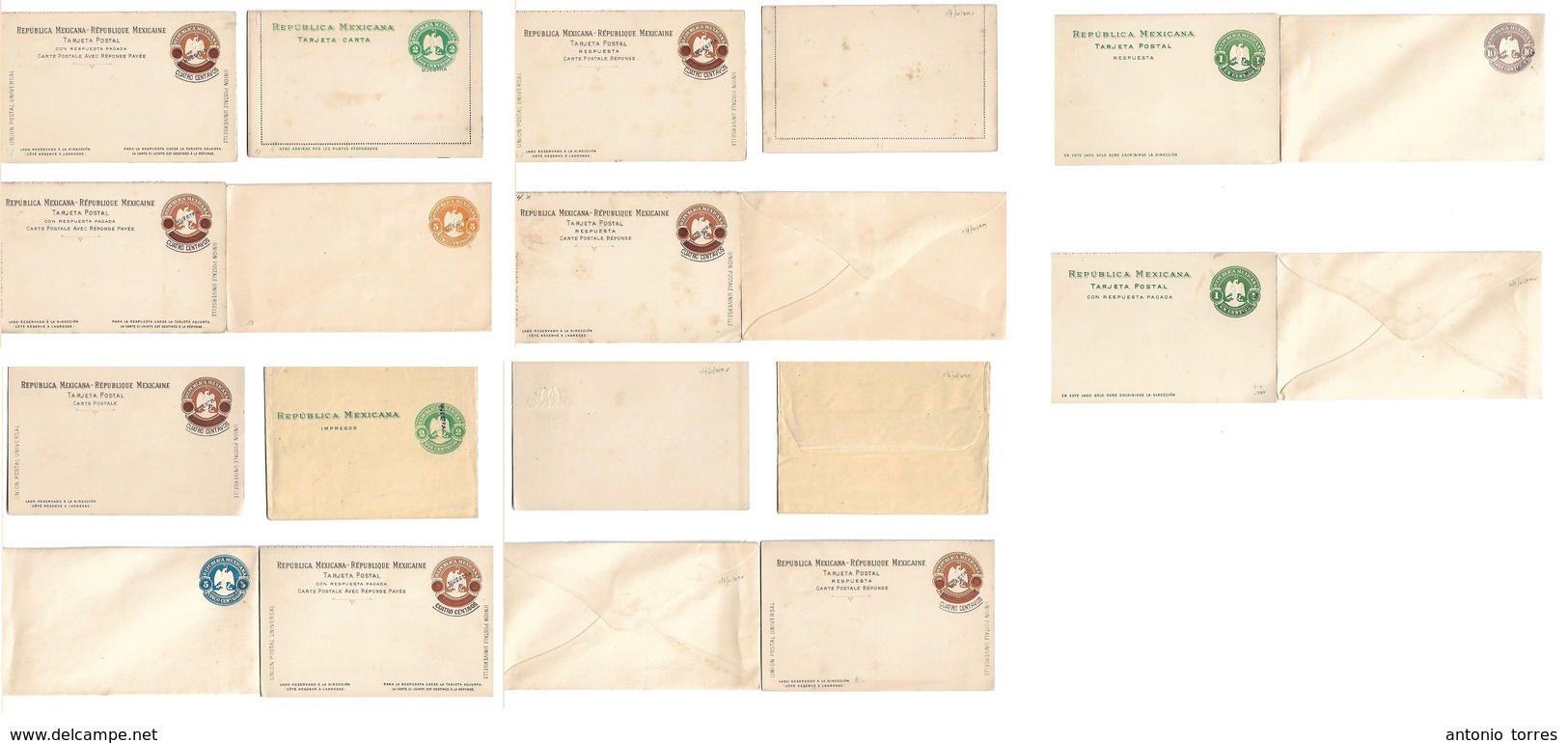 Mexico - Stationery. C. 1902s. White Embossed Colored Eagles Stationaries. "MUESTRA/Specimen". Selection Of 10 Diff Stat - Mexico