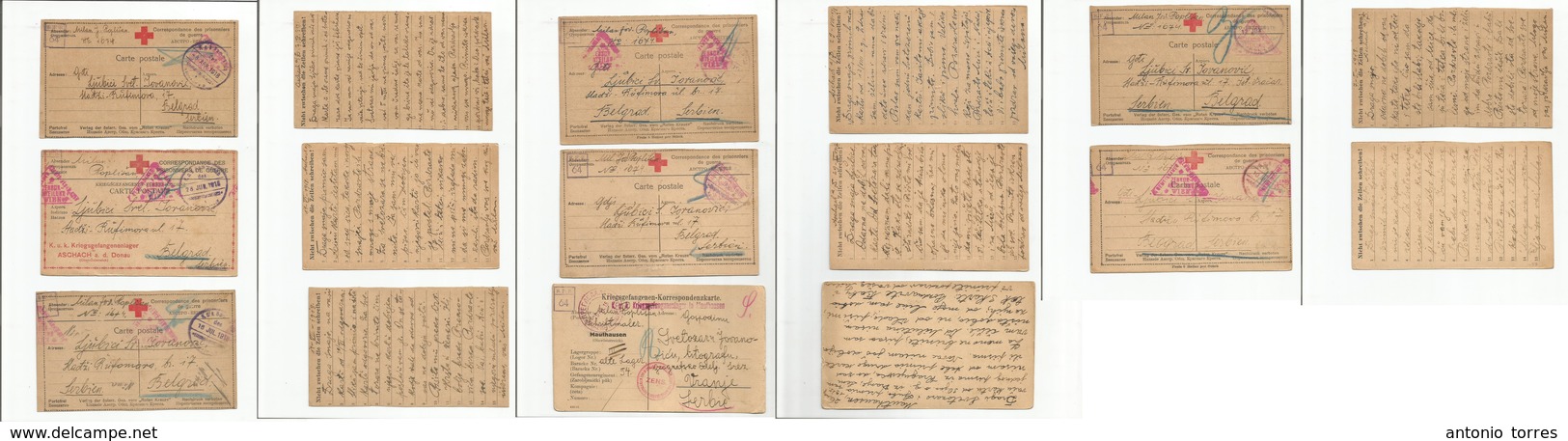 Military Mail. 1915-18. Serbian POW In Austrian Empire. Seven Diff Red Cross Items, With Cachets And Censor Marks. Addre - Militaire Post (PM)