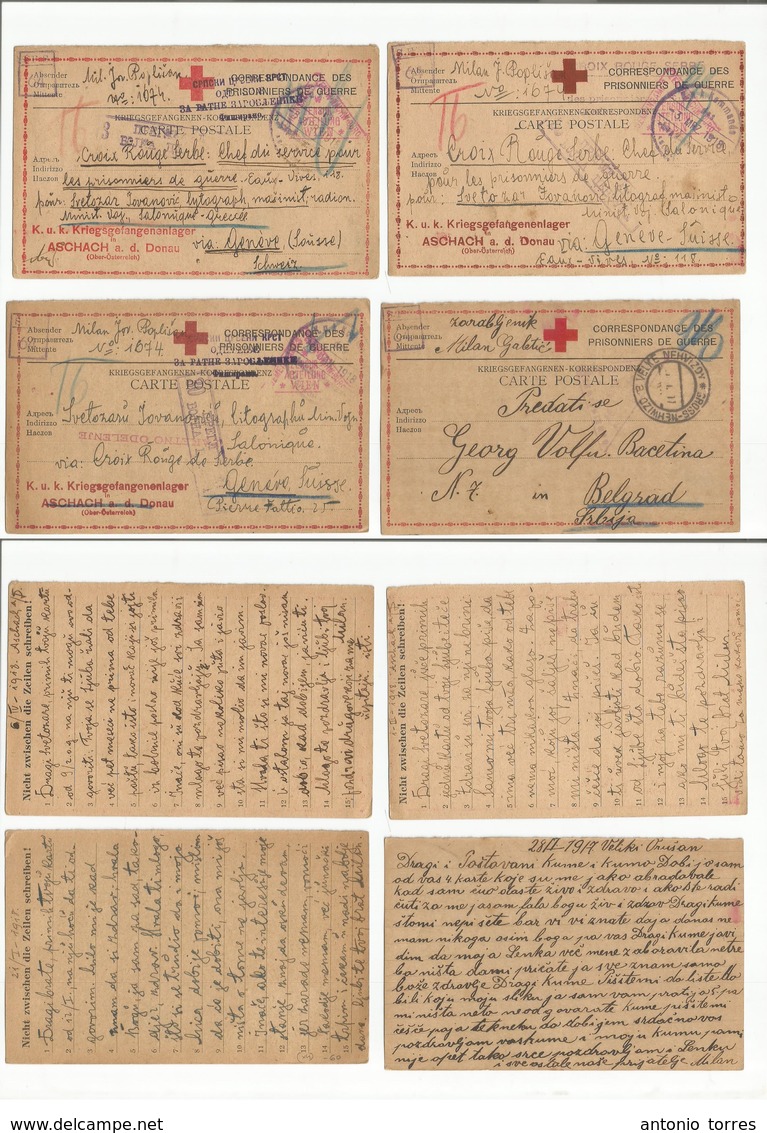 Military Mail. 1917-18. Serbian POW In Austrian Empire Held Entry. Four Red Cross Cards Addressed Via Serbia Red Cross - - Military Mail (PM)